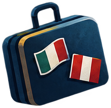 A suitcase with Italian and Peruvian flags